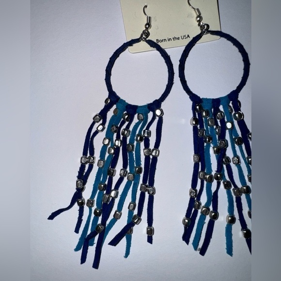 MIA Blue Tassel Fringe Earrings - Picture 5 of 5